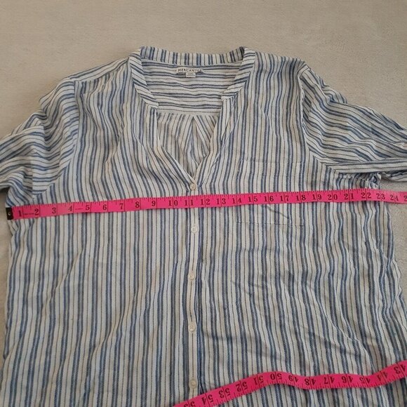 J. Crew Factory Women's Size XXL White Blue Stripe Tie Sleeve Button Up Shirt - Picture 13 of 14